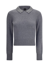PINKO L rhinestone-decorated collar sweater