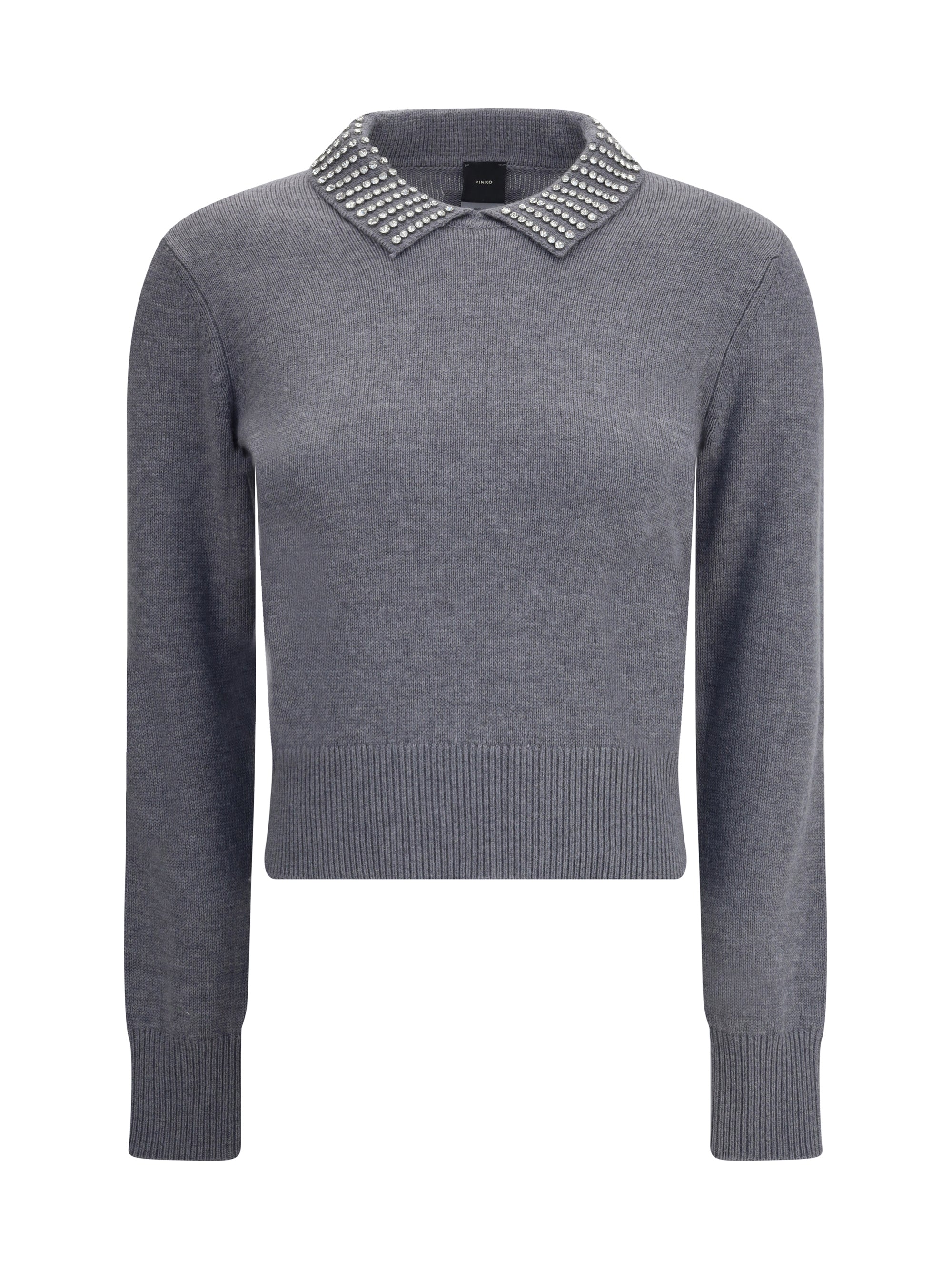 PINKO L rhinestone-decorated collar sweater