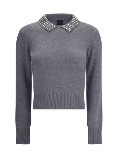 PINKO L rhinestone-decorated collar sweater