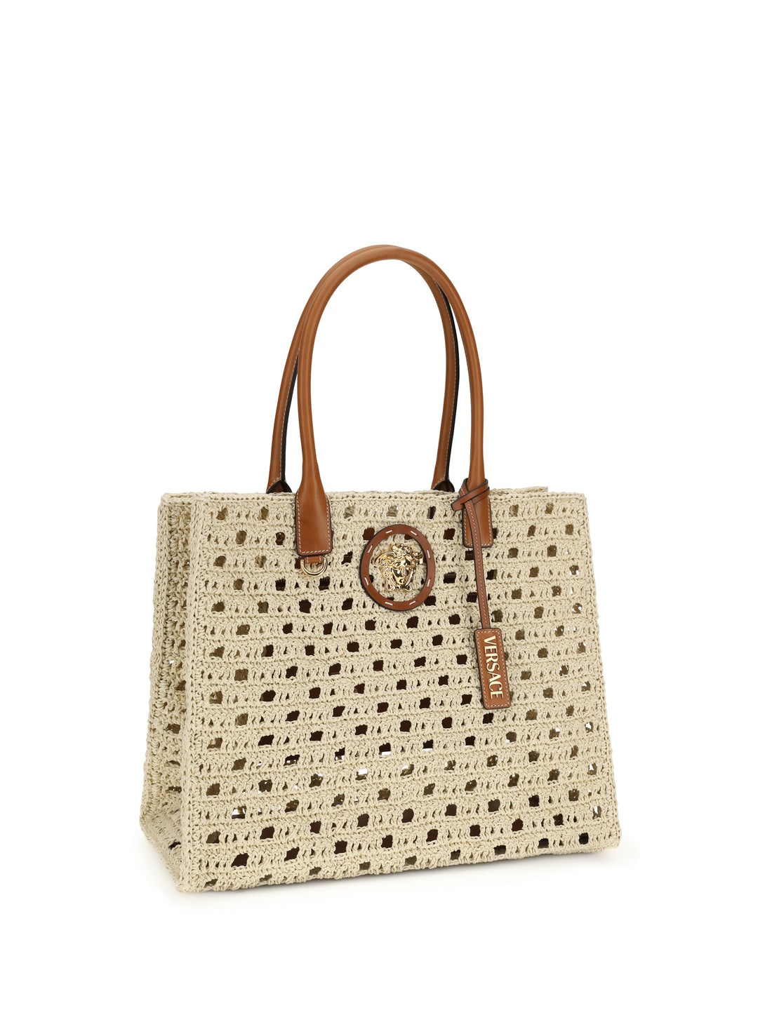 VERSACE OS tote fabric calf letaher