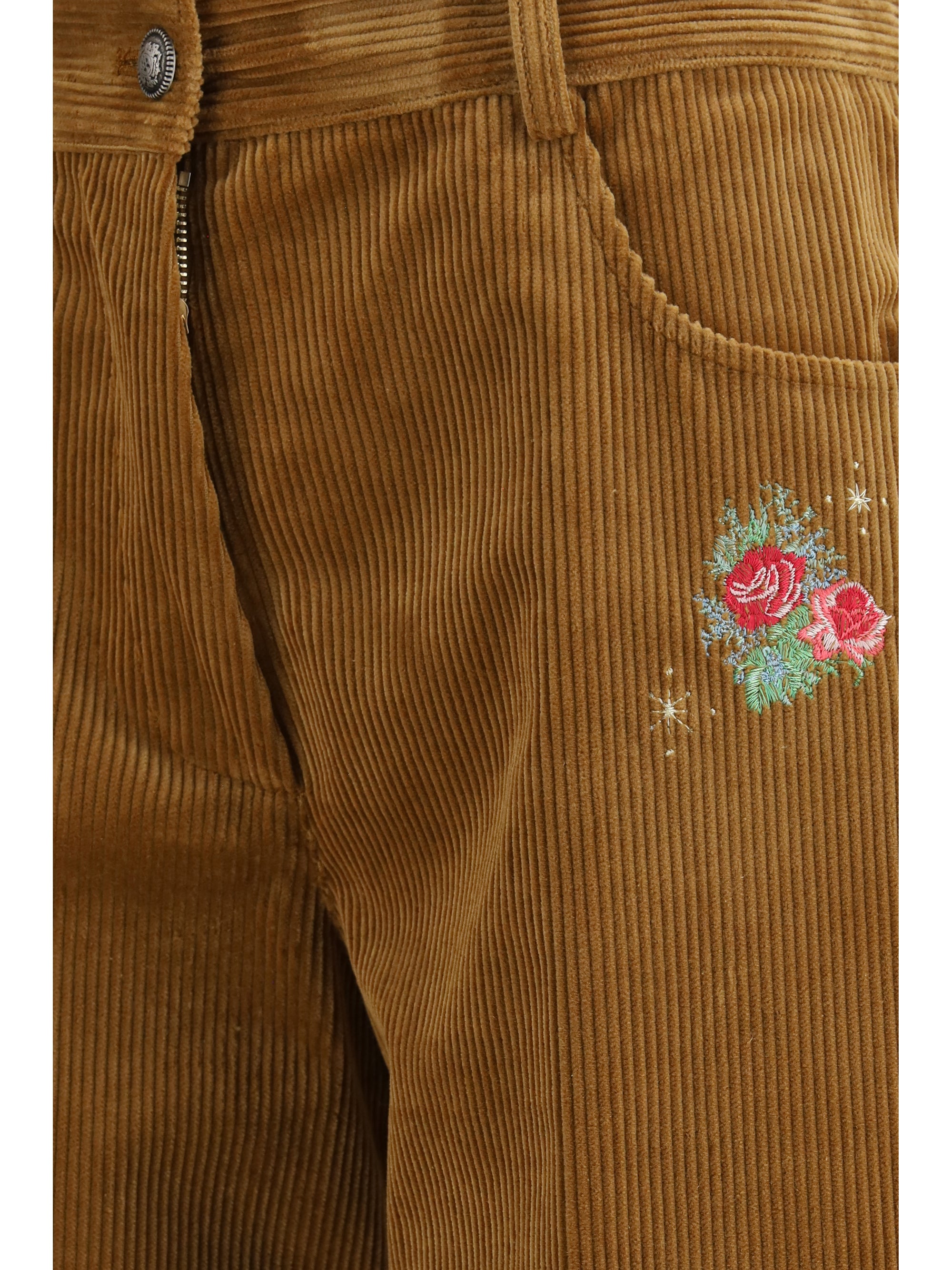 velvet pants with embroidered bouquets