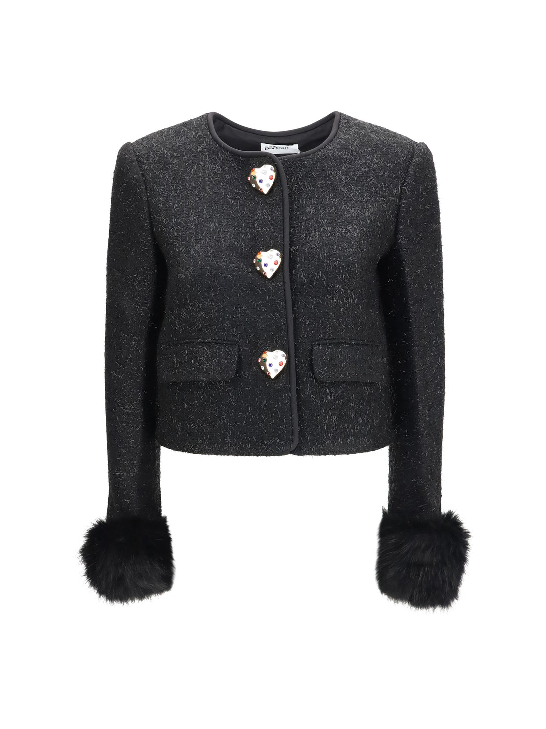 SELF-PORTRAIT 8 metallic bouclé jacket with faux fur cuffs