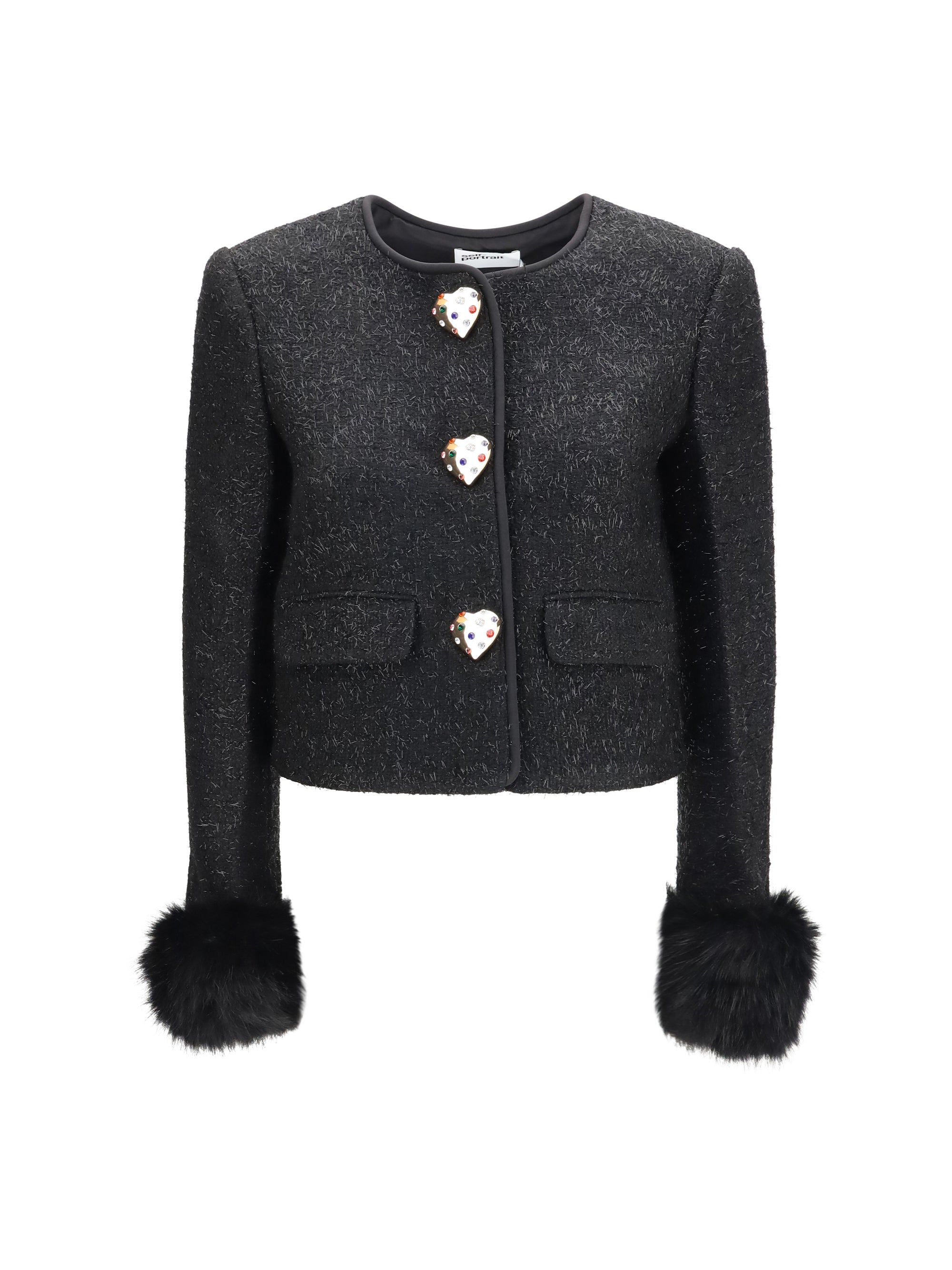metallic bouclé jacket with faux fur cuffs