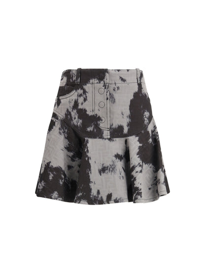 FENDI 40 denim miniskirt with animalier motif