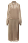 pleated midi chemisier dress in polyester crêpe