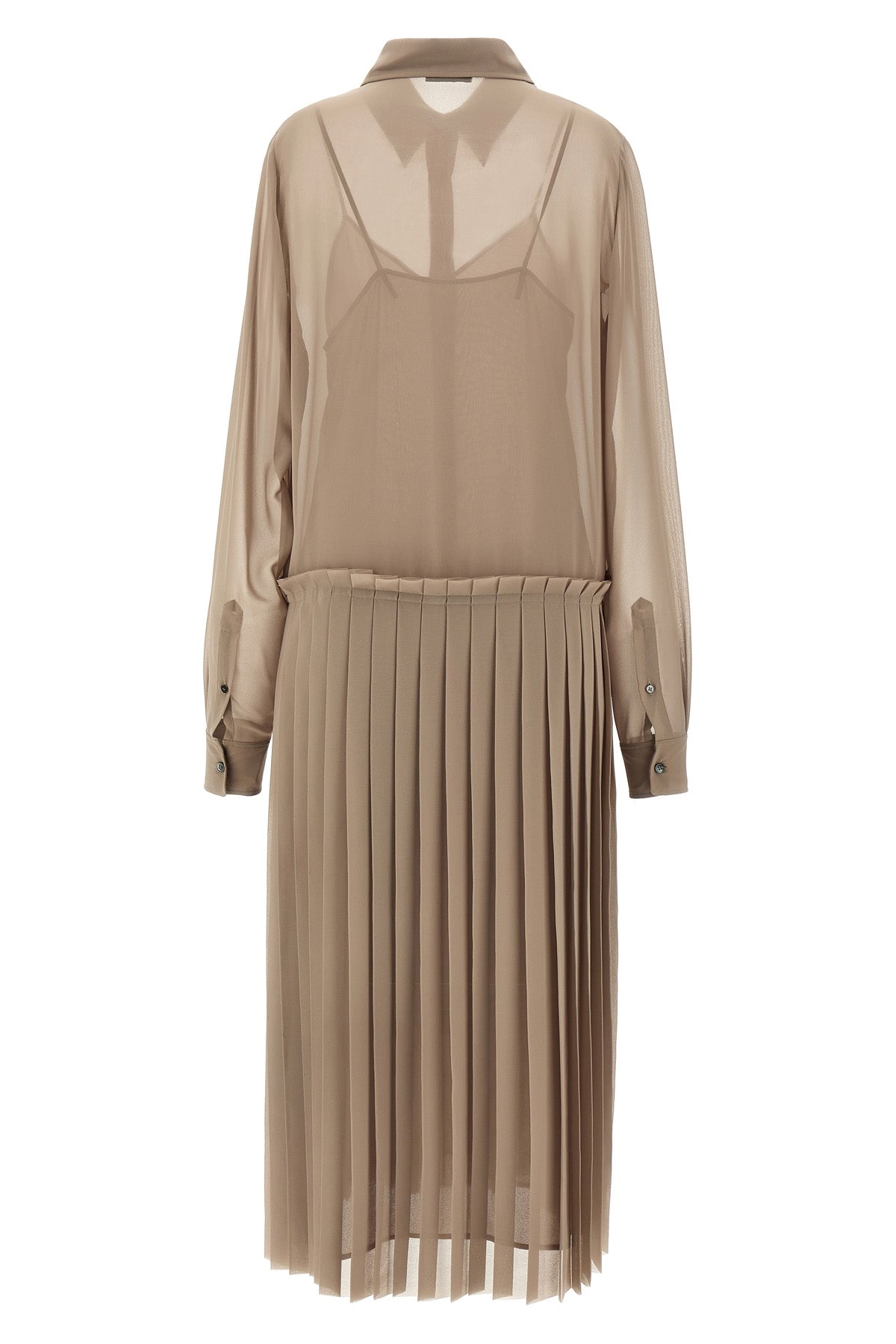 pleated midi chemisier dress in polyester crêpe