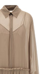pleated midi chemisier dress in polyester crêpe