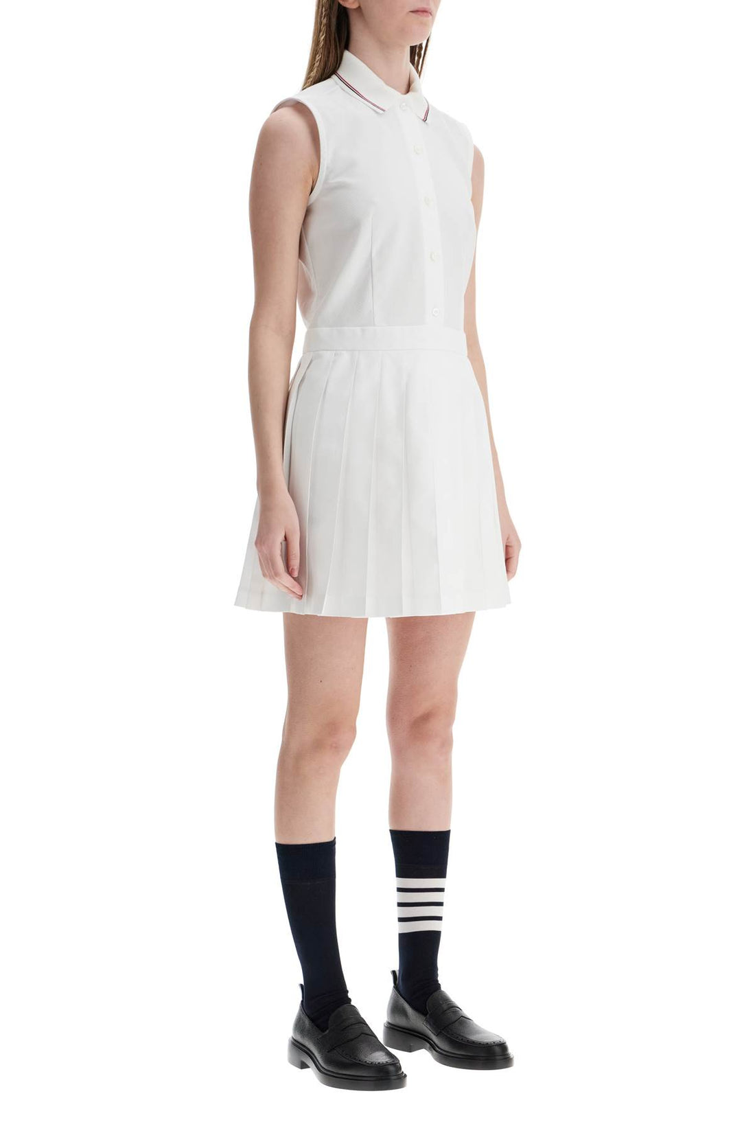 white pleated cotton dress for women