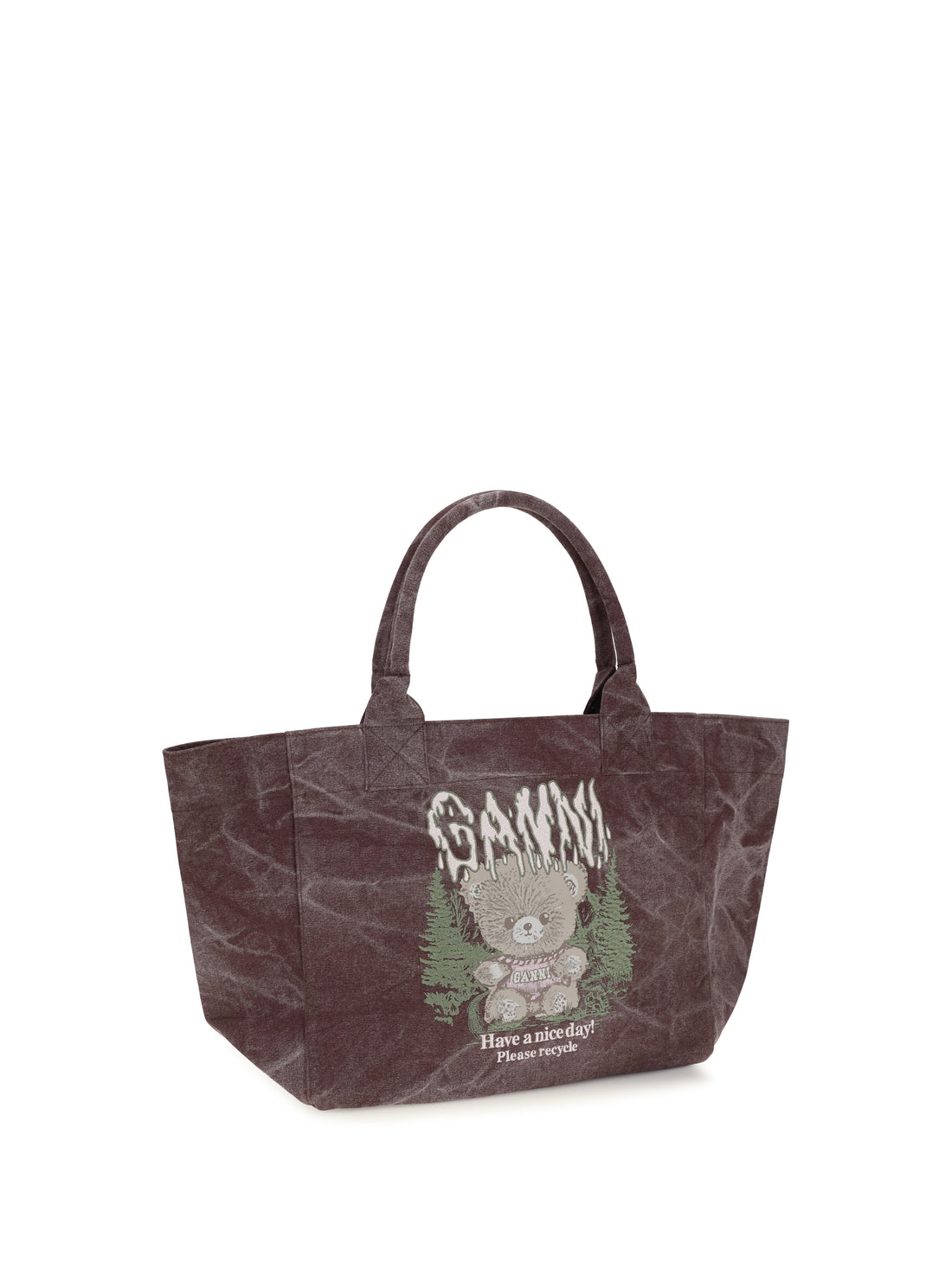 GANNI OS medium trapeze teddy print shopping bag