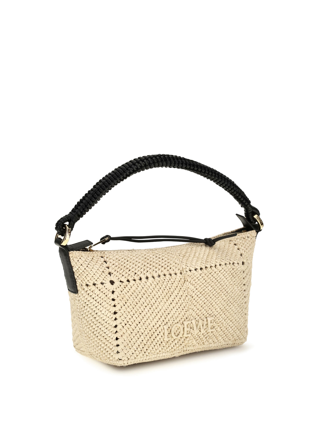 LOEWE OS mini cala calf leather and raffia top handle bag