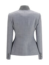 pinstripe wool jacket with crossed lapels