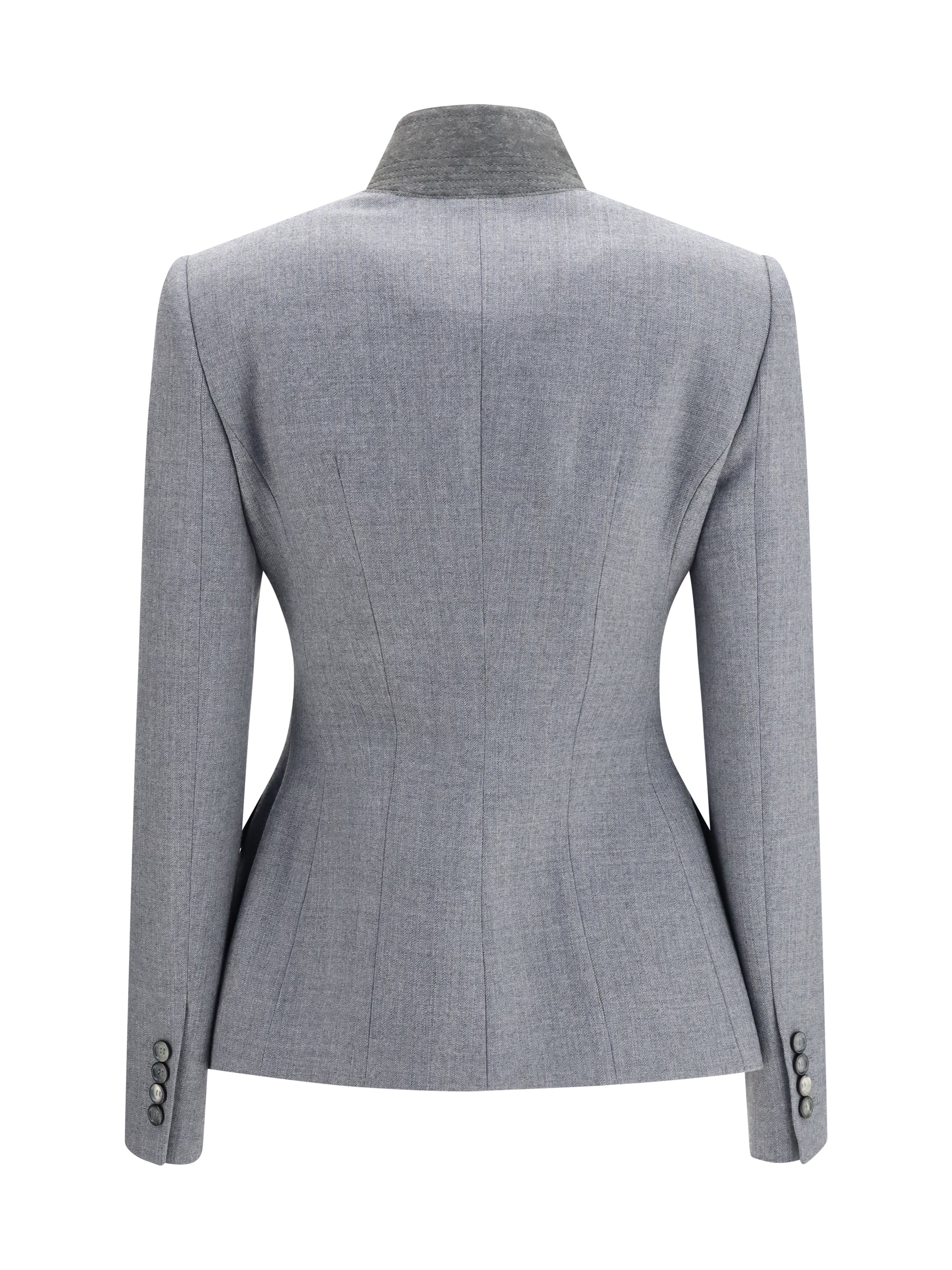 pinstripe wool jacket with crossed lapels