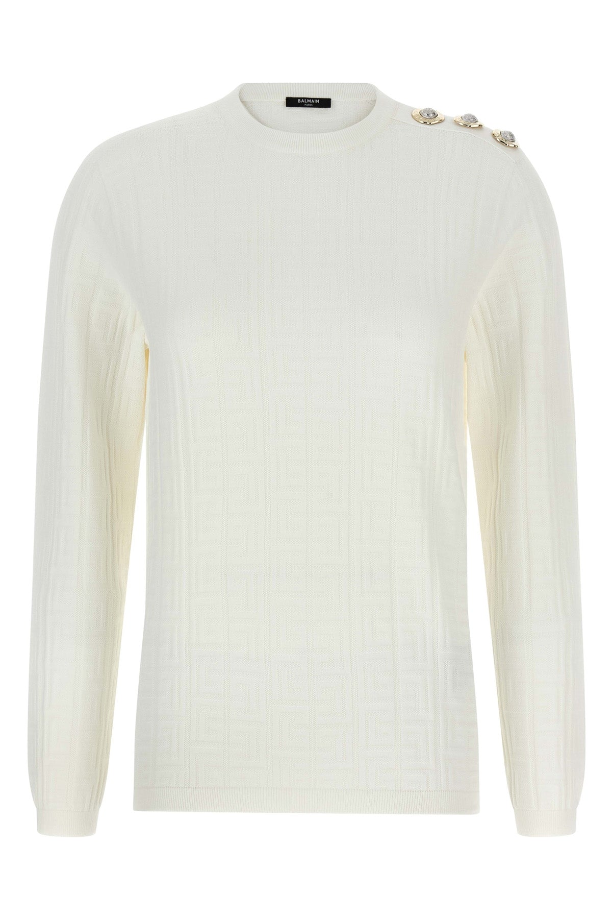 stretch knit monogram jacquard logo top