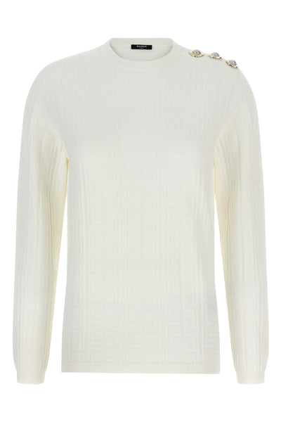 stretch knit monogram jacquard logo top