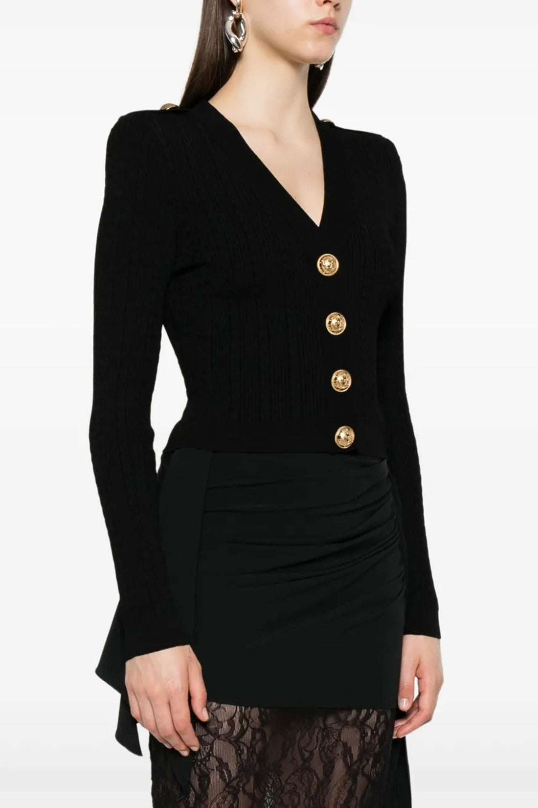 BALMAIN 40 ribbed knit cardigan and twisted