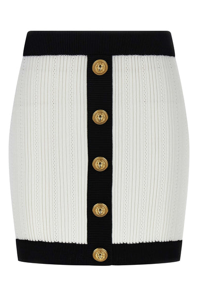 mini skirt in two-tone stretch viscose crocheted