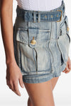 stonewashed cotton denim mini skirt