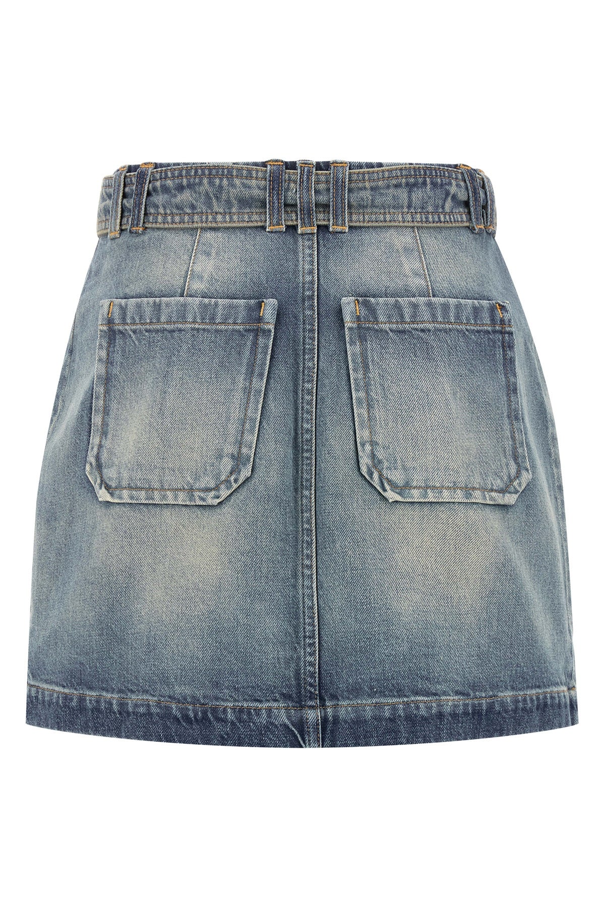 stonewashed cotton denim mini skirt