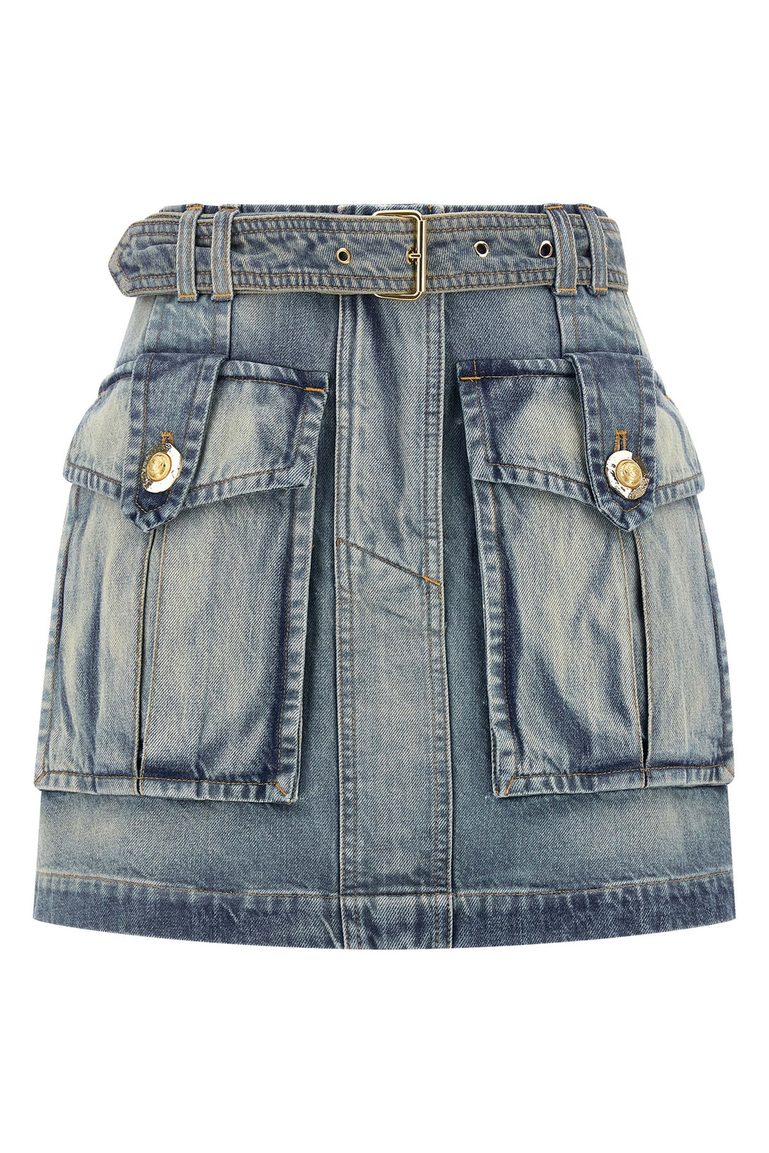 BALMAIN 36 stonewashed cotton denim mini skirt