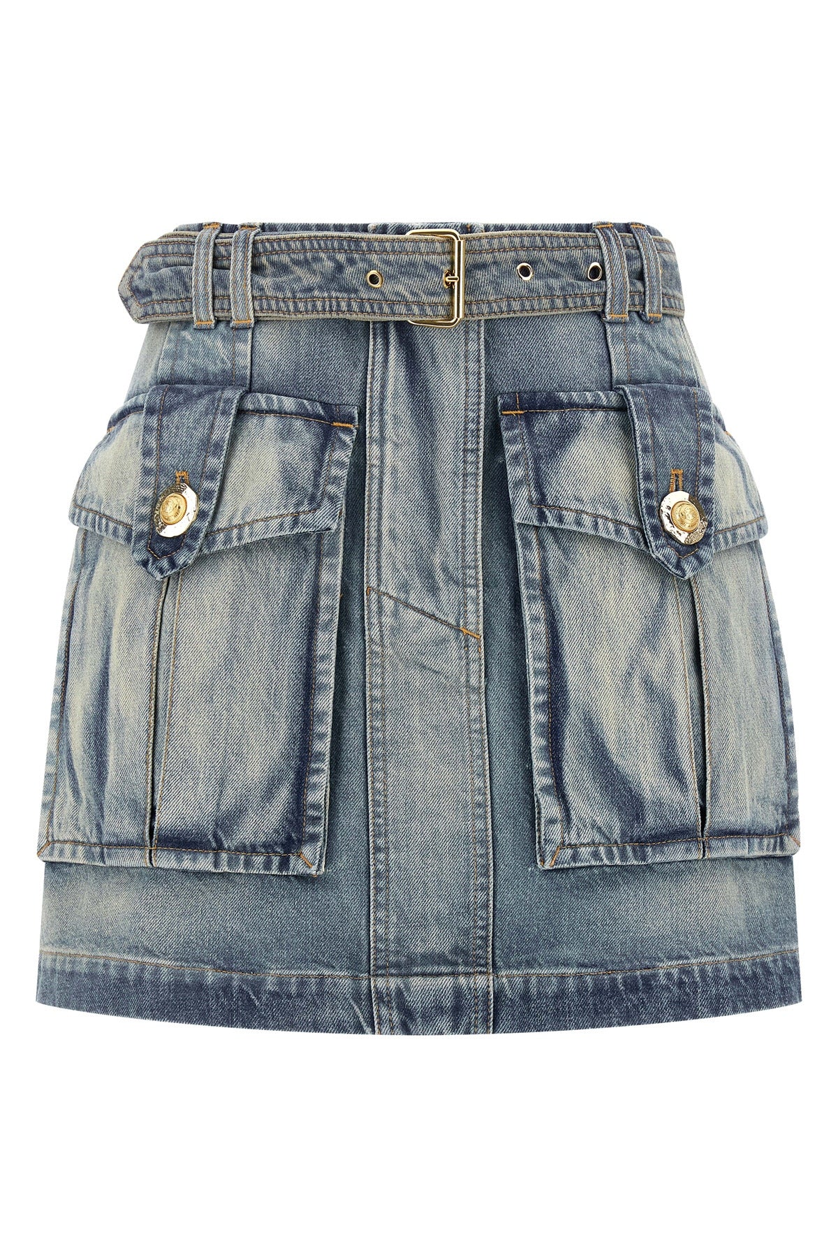 stonewashed cotton denim mini skirt