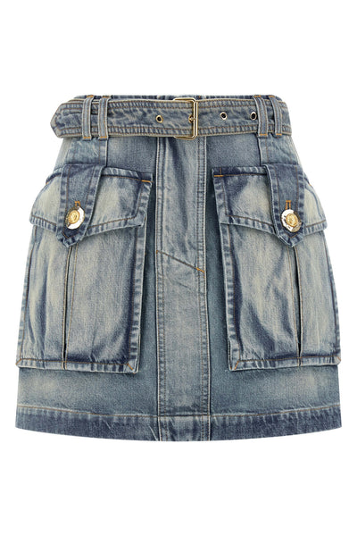 stonewashed cotton denim mini skirt