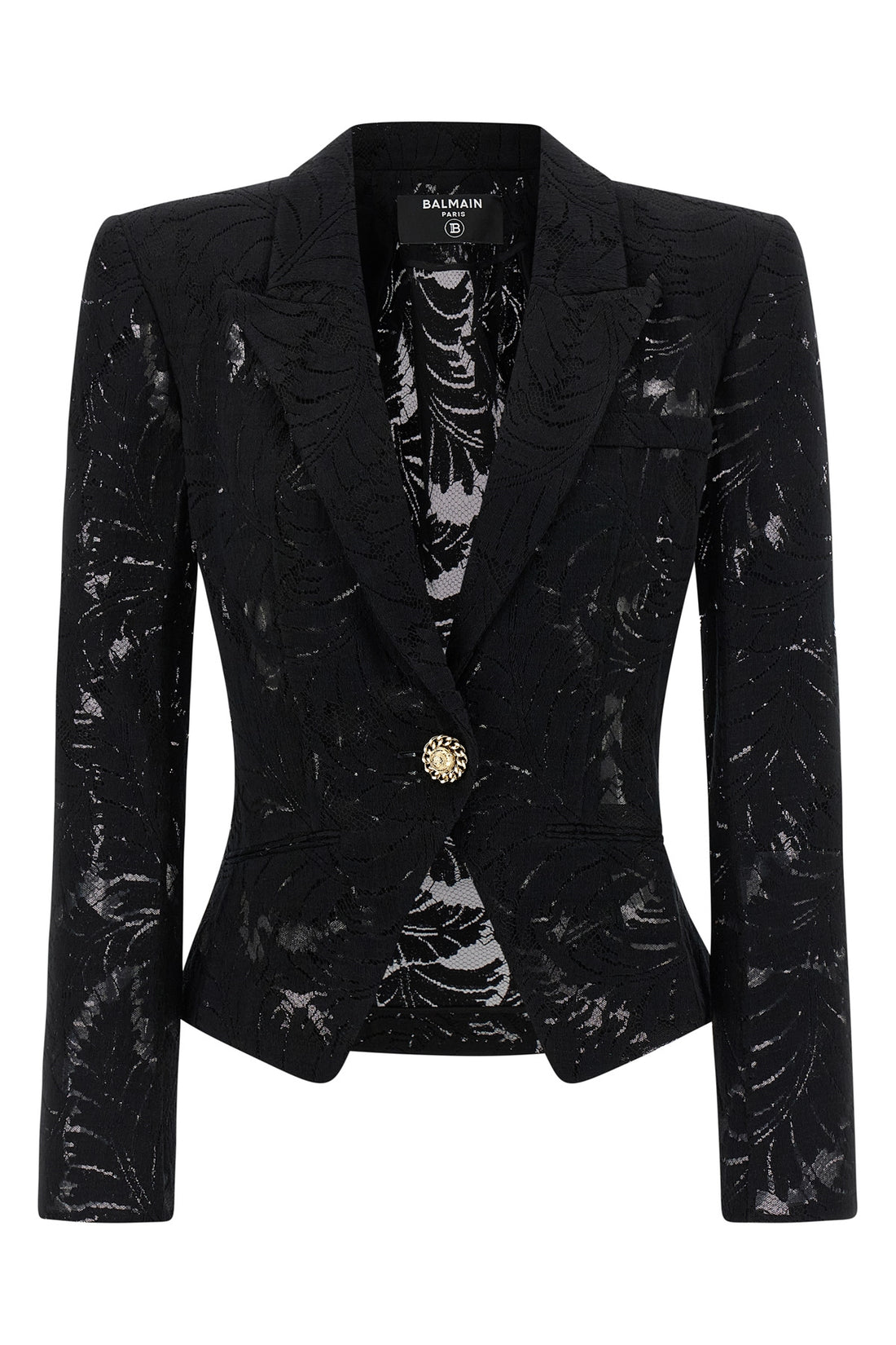 BALMAIN 34 single-breasted semi-transparent lace blazer