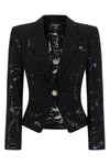 single-breasted semi-transparent lace blazer