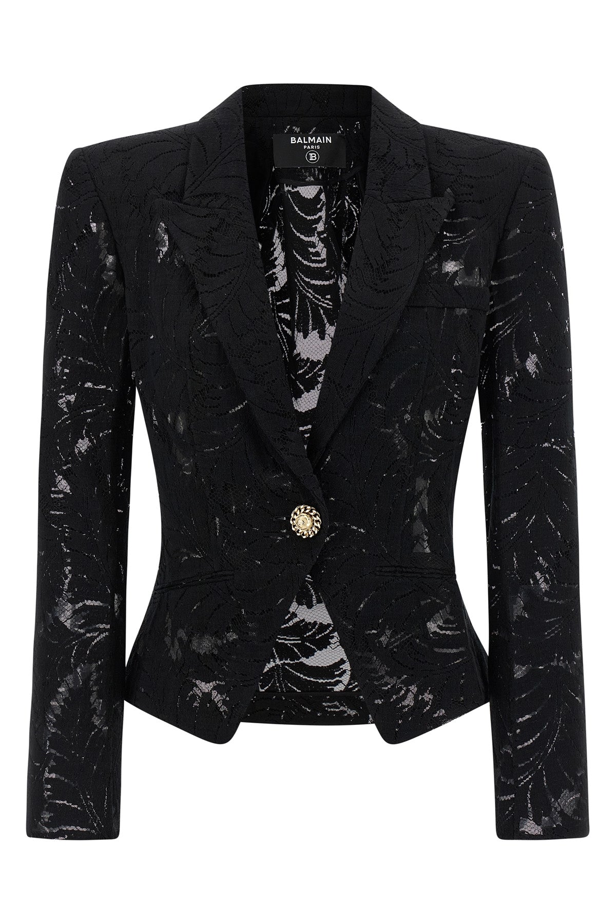 single-breasted semi-transparent lace blazer
