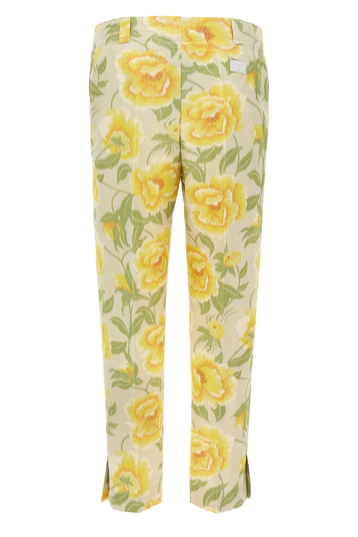 kenzo peonies cotton and linen jacquard pants