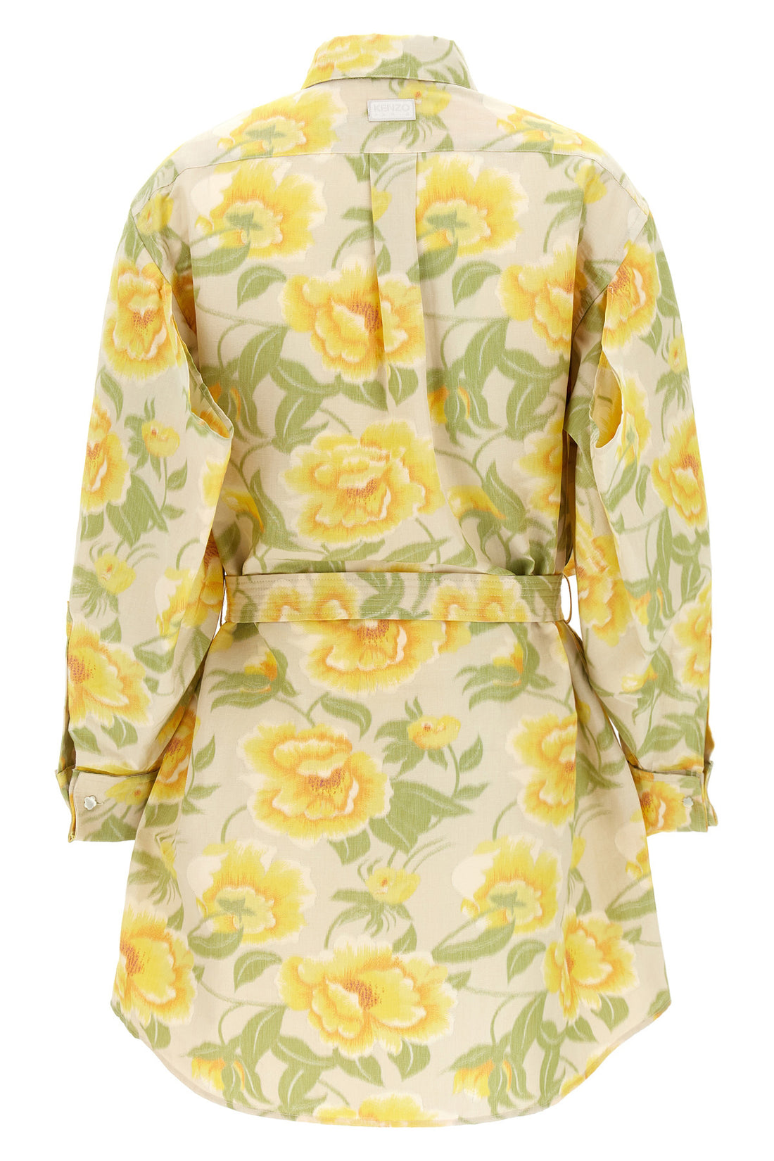 KENZO L  peonies kimono sleeve dress in printed cotton blend canvas