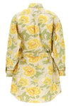 peonies kimono sleeve dress in printed cotton blend canvas