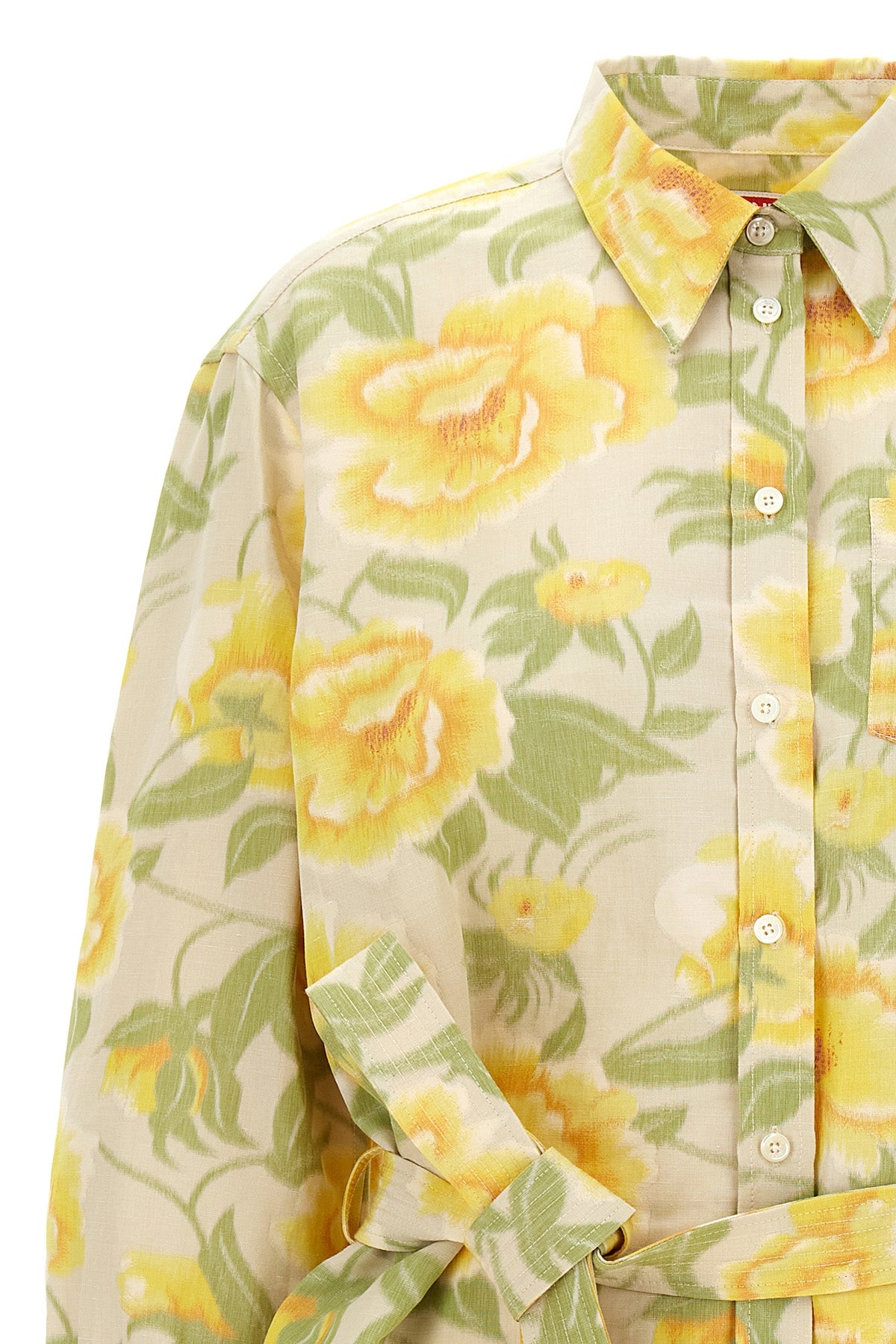 peonies kimono sleeve dress in printed cotton blend canvas