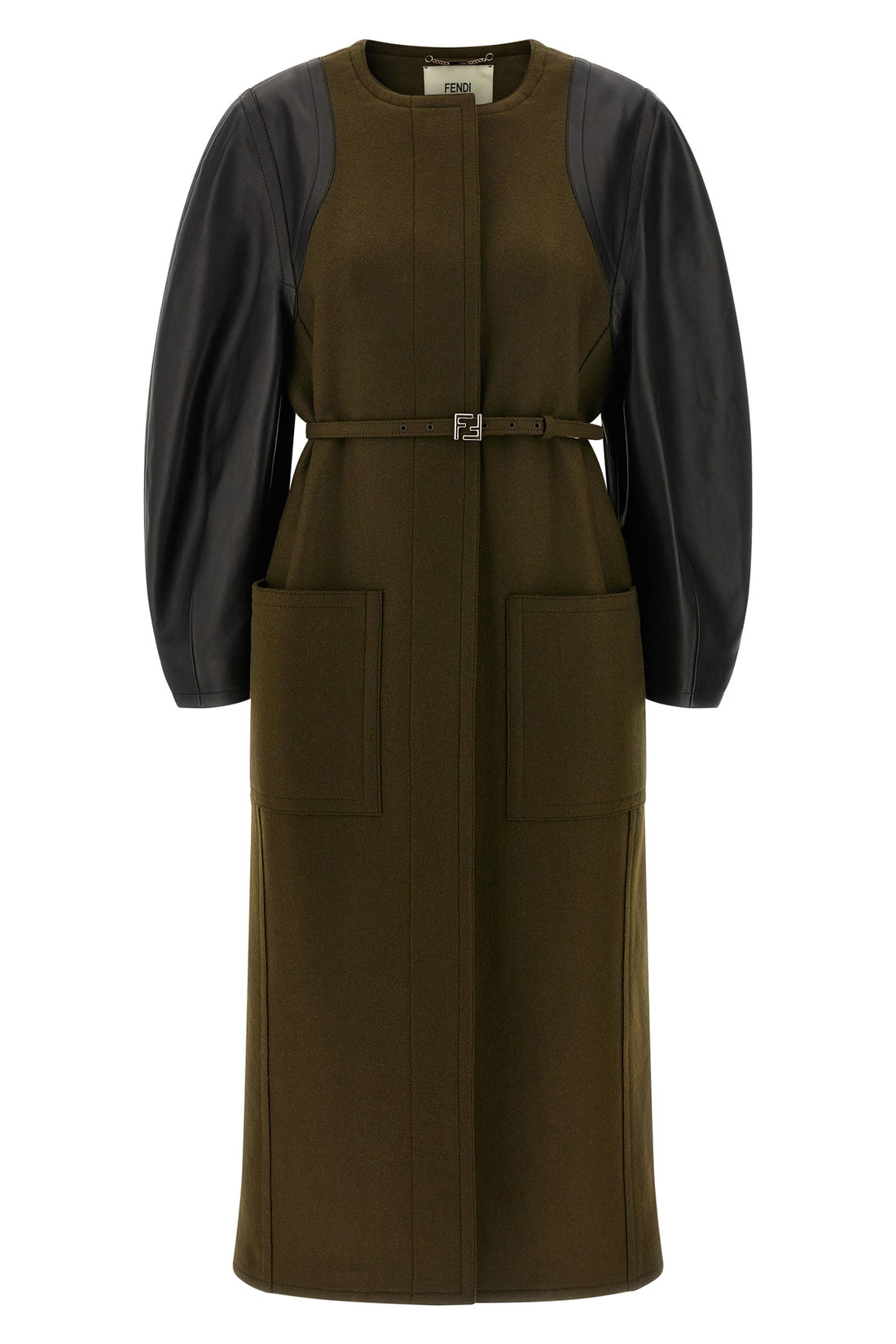 FENDI 38 wool felt wool crewneck coat