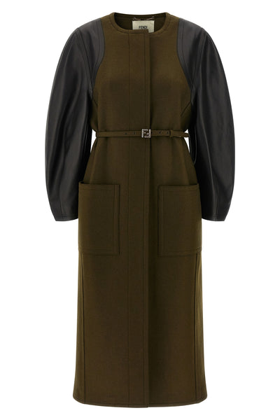 wool felt wool crewneck coat