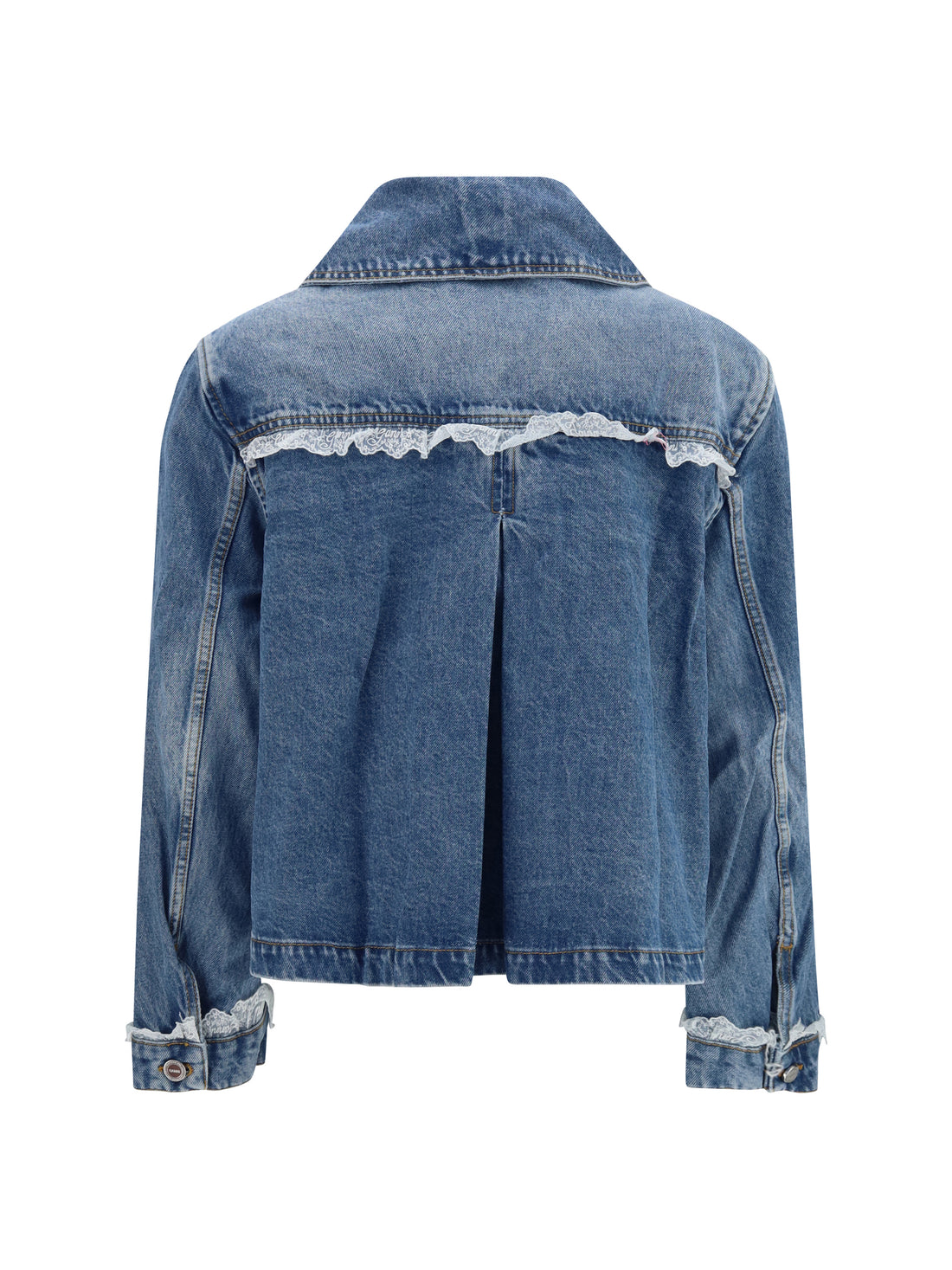 GANNI 36 rigid denim jacket with lace details