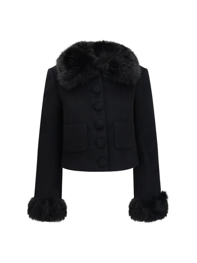 wool-blend jacket with faux fur cuffs