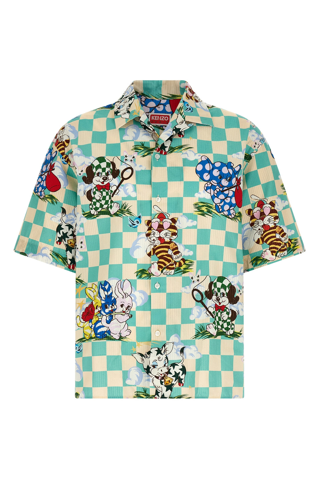KENZO L all over kenzo cartoon patterned hawaiian cotton shirt
