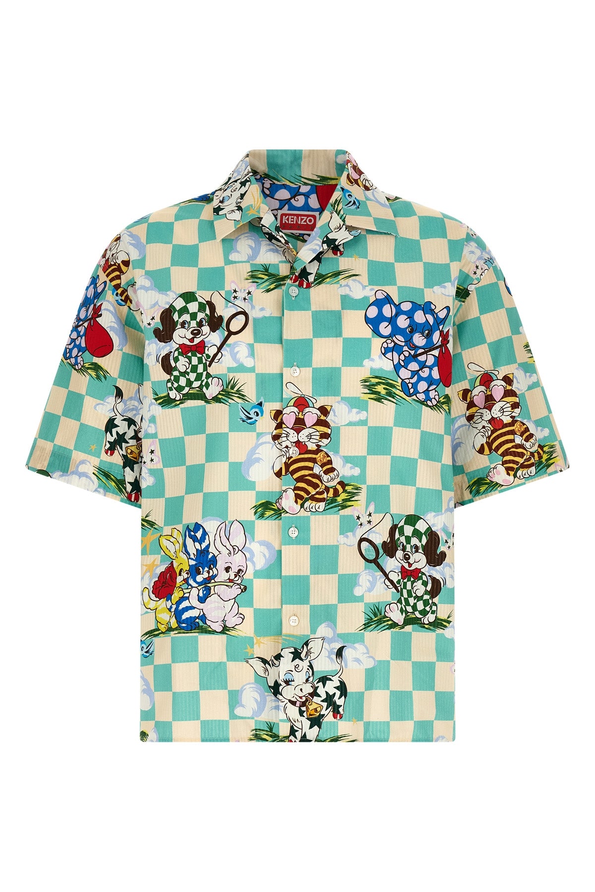 all over kenzo cartoon patterned hawaiian cotton shirt