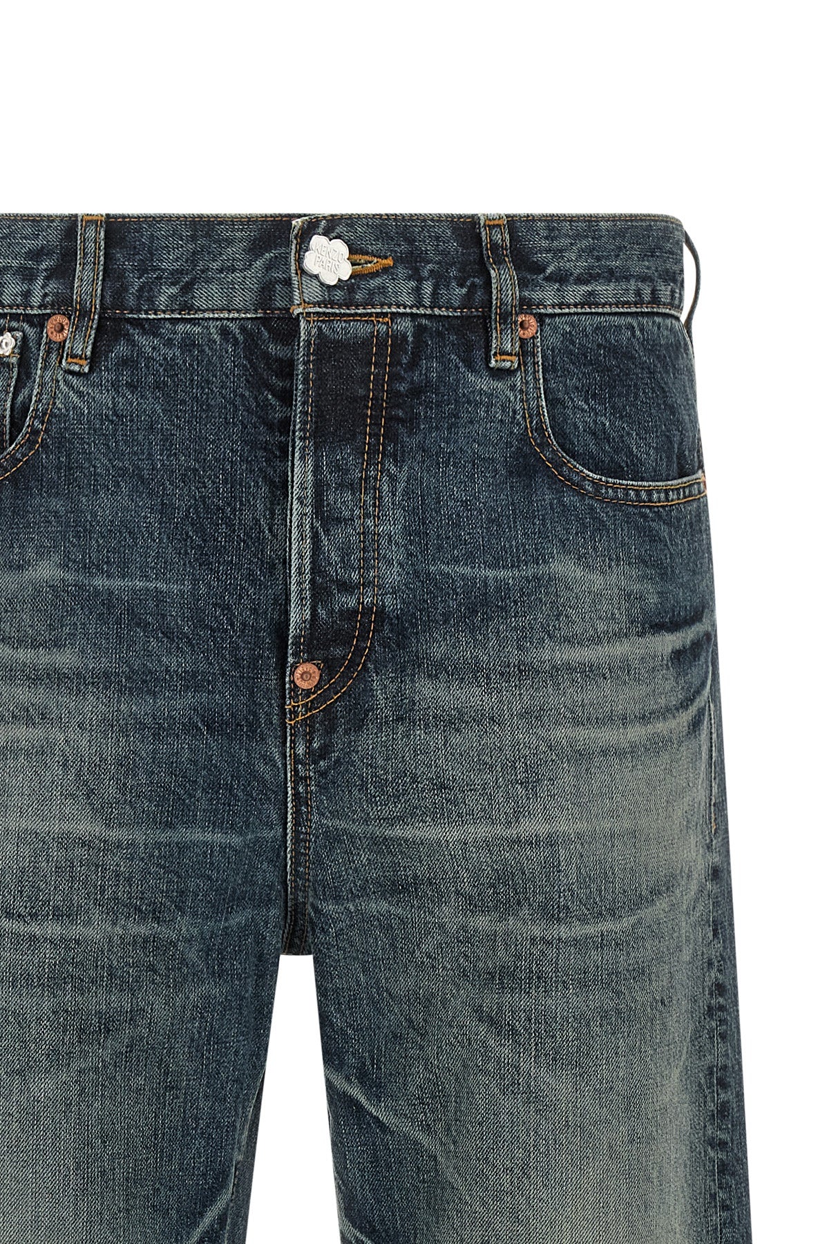 the kenzo japanese denim jeans have a straight leg silhouette enhanced by a vint