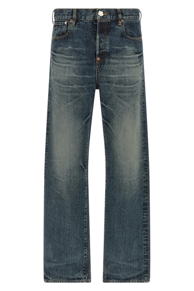 the kenzo japanese denim jeans have a straight leg silhouette enhanced by a vint