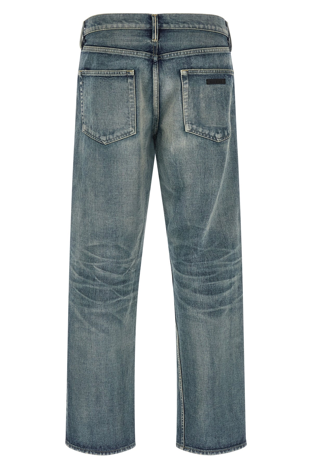 used-effect stone washed cotton denim jeans
