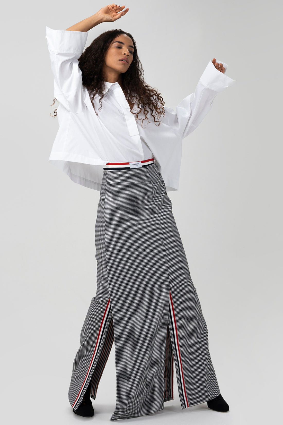 THOM BROWNE 42 pied de poule wool long skirt