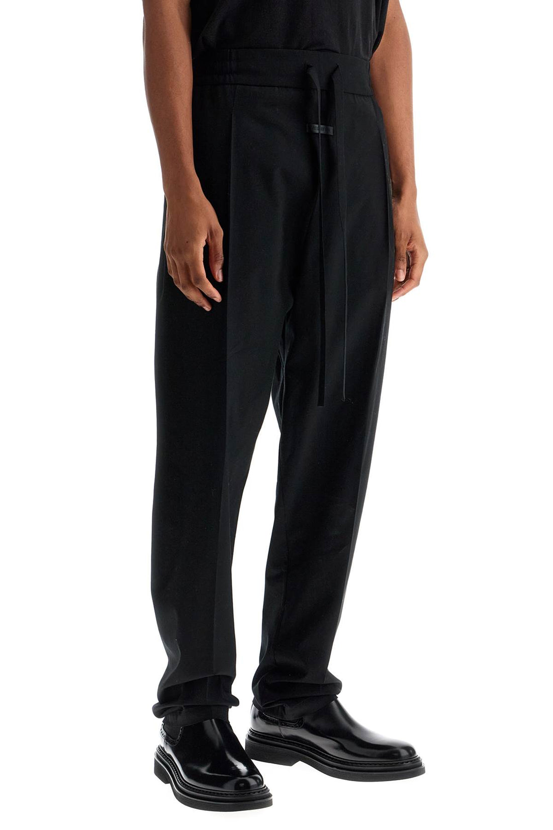 wide leg black cotton and wool pants