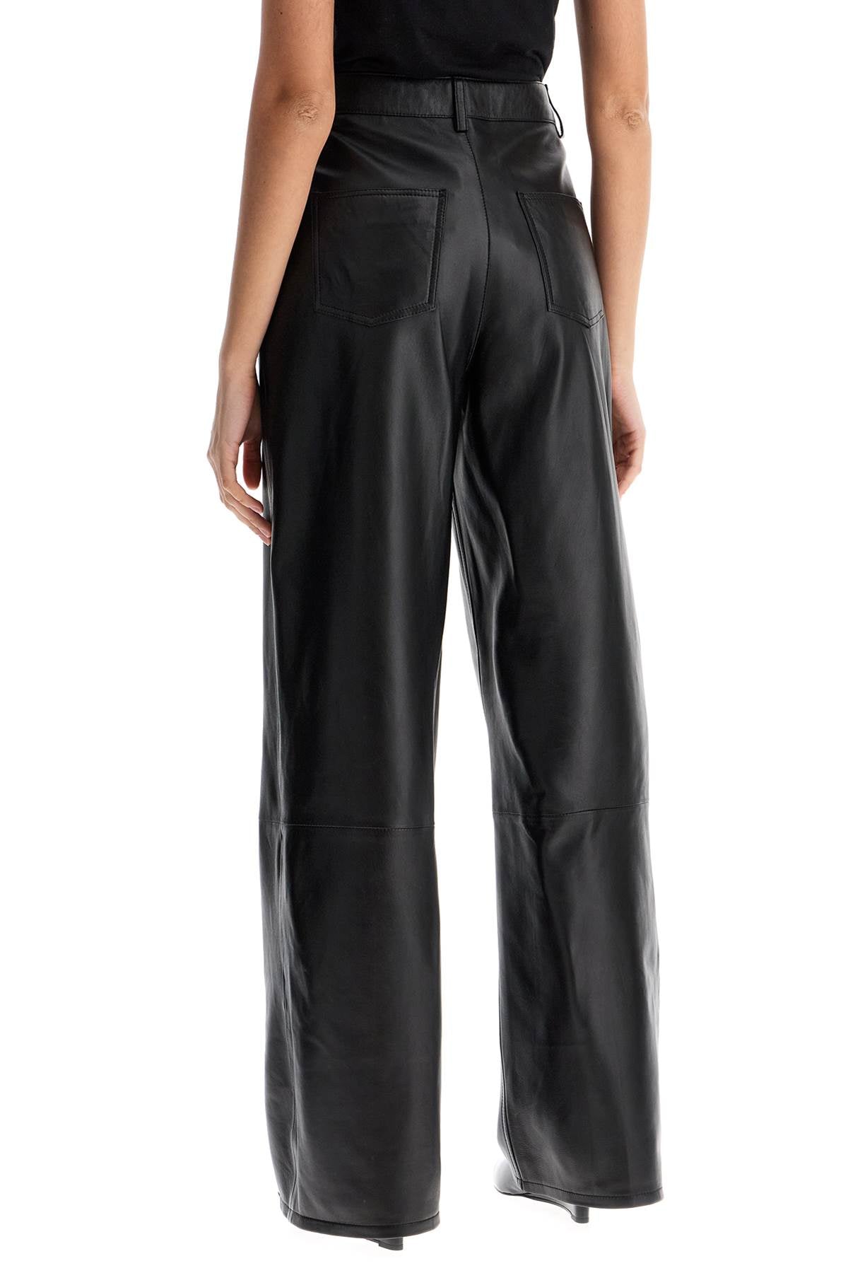 high-waisted wide-leg black leather pants