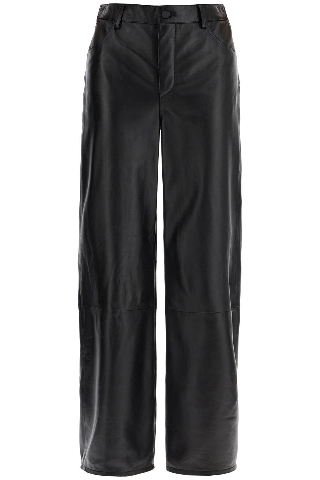 high-waisted wide-leg black leather pants