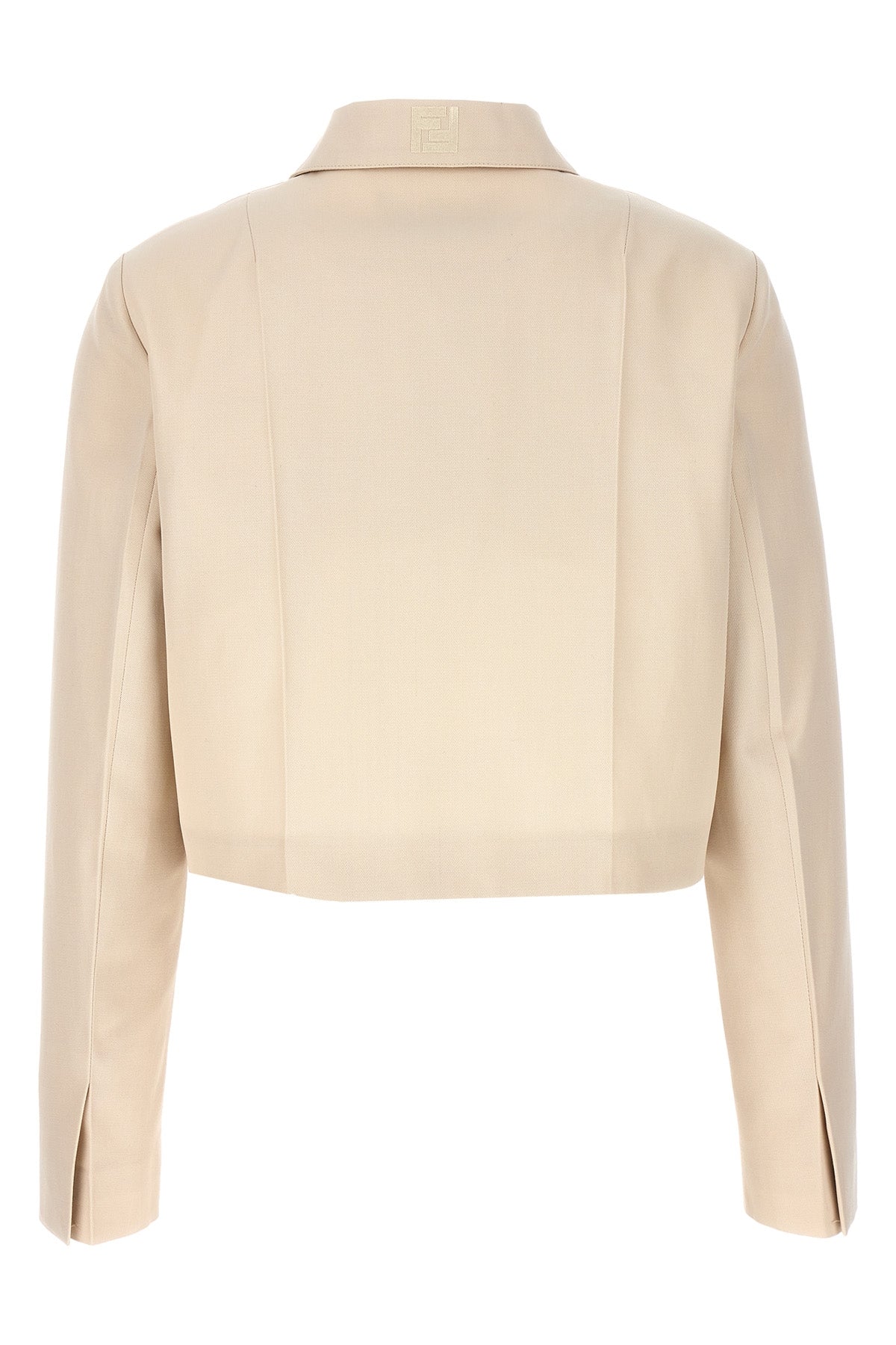 tailored cropped jacket in wool and cotton gabardine