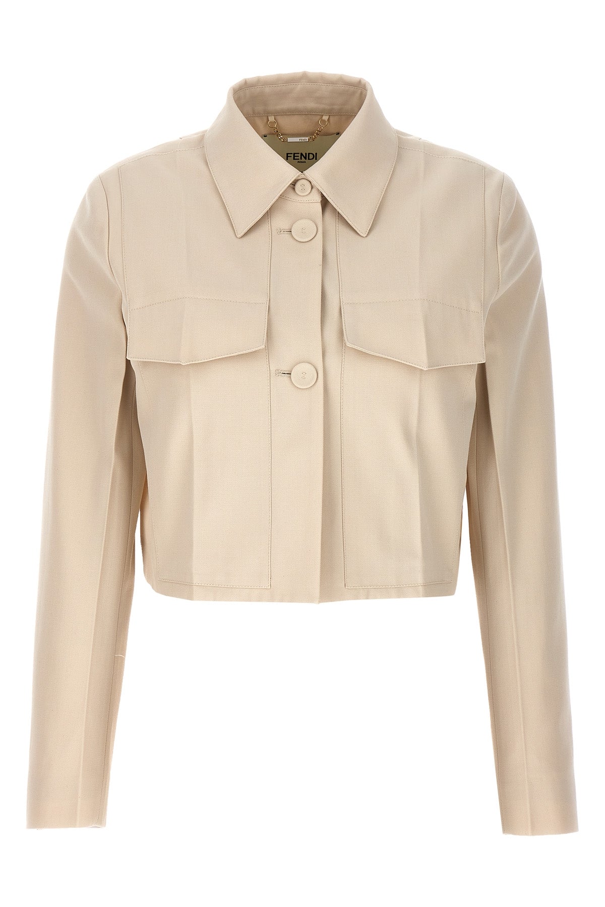 tailored cropped jacket in wool and cotton gabardine