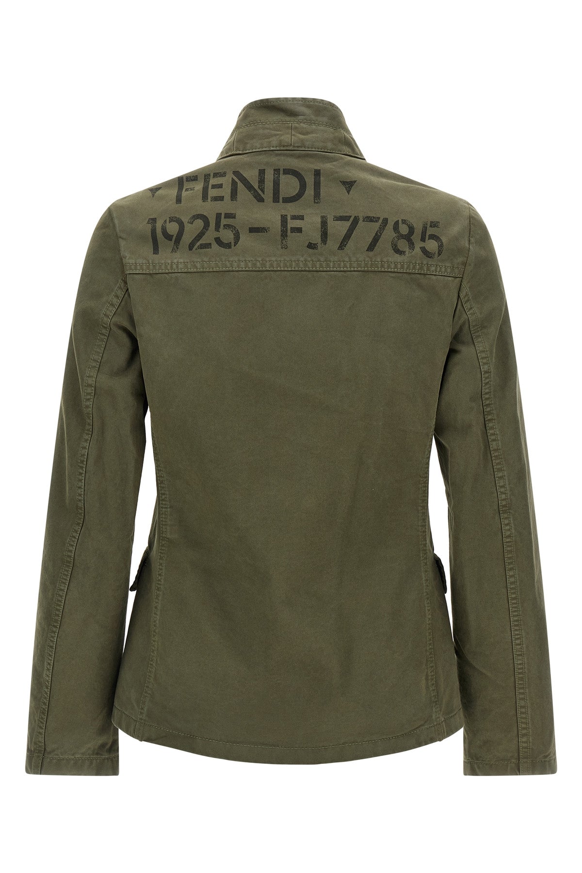 the fendi equestrian jacket in pure olive green cotton drill stands out for its