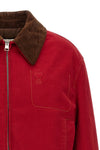 the ami paris jacket defines a cropped silhouette through a rigorous ruby red co