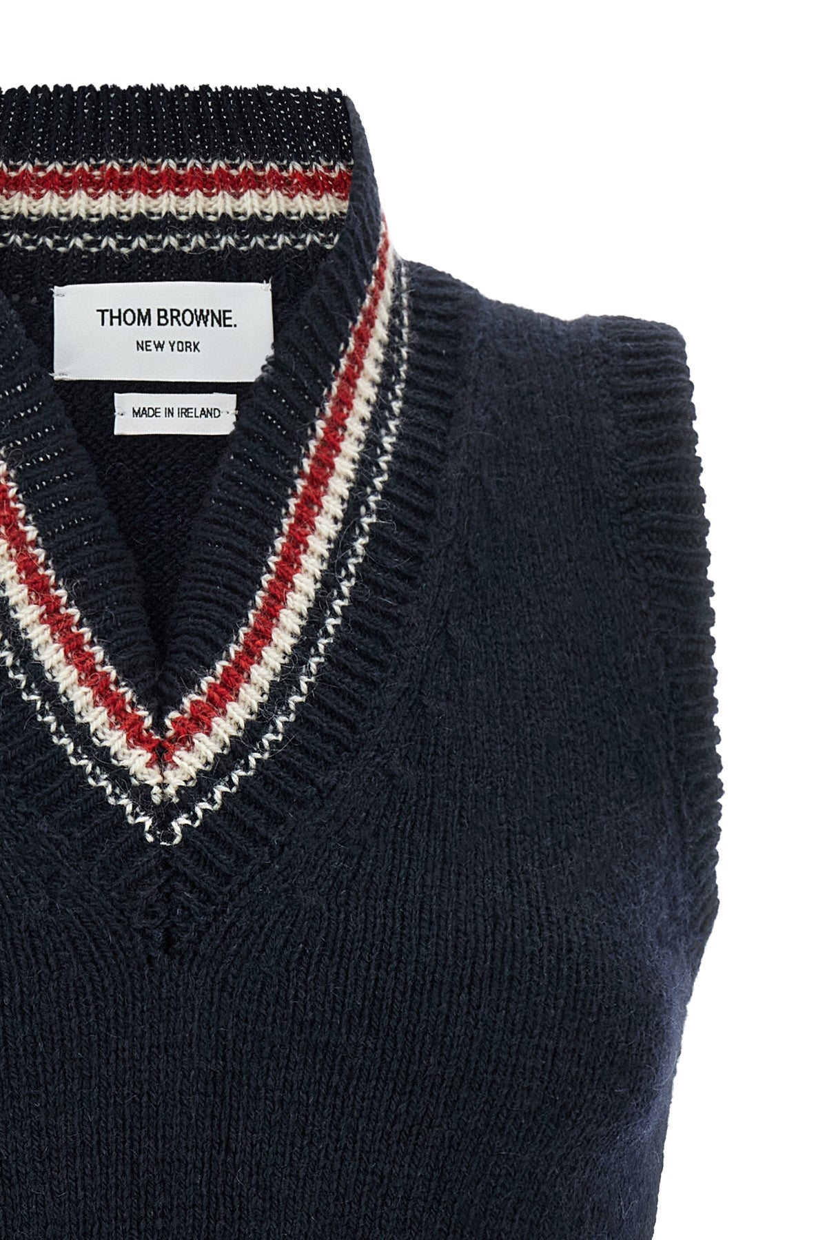 the thom browne vest is made of a fine blend of wool and mohair